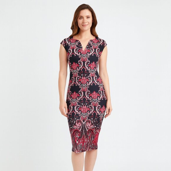 New York & Company NY&C Black Red Floral Pencil Dress Size 6 - Picture 1 of 8